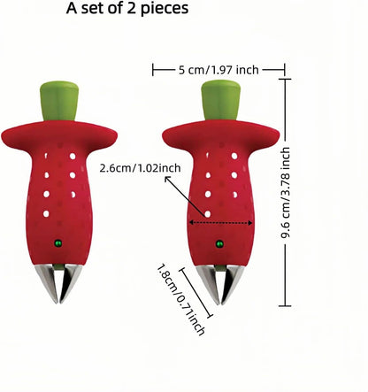 2 Pack Stainless Steel Strawberry Huller ，Tomato ，Pineapple Corer - Removes Stems & Cores Fast,Twist & Pop Design, Precise No Waste, ABS Anti-Slip Red Handle (3.7 Inch Kitchen Gadget）