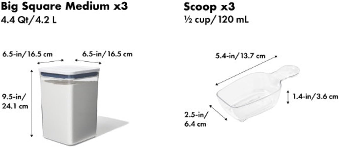 OXO New Good Grips 6‑Piece POP Container Bulk Set, Stackable with Attached ½ Cup Scoops, Panty Organization and Storage