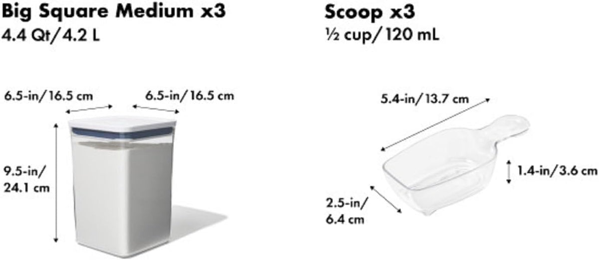 OXO New Good Grips 6‑Piece POP Container Bulk Set, Stackable with Attached ½ Cup Scoops, Panty Organization and Storage