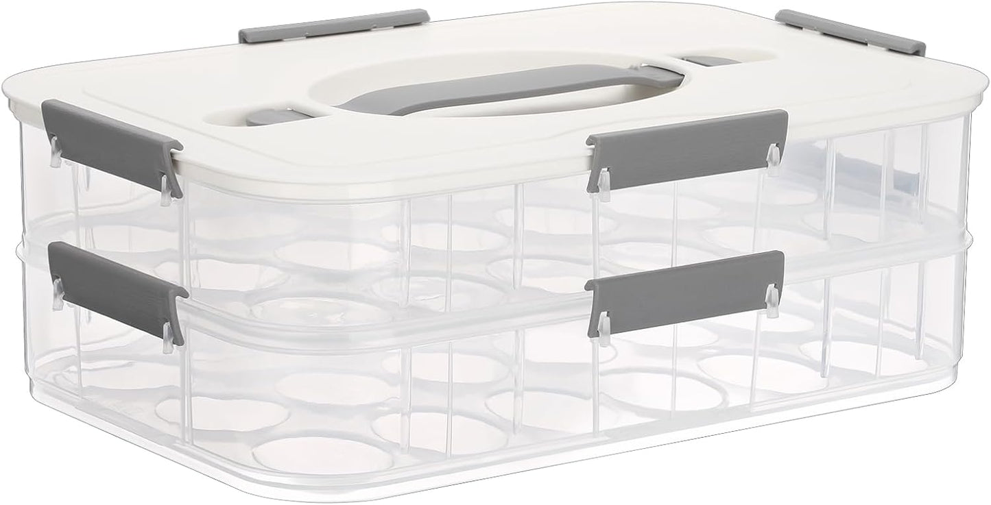 BTSKY Deviled Egg Platter with Lid, 3-Layer 54 Slots Deviled Eggs Carrier, Clear Portable Egg Holder for Fridge Reusable Deviled Eggs Tray Carton Box for Easter and Party Favor (3-Layer, Orange)