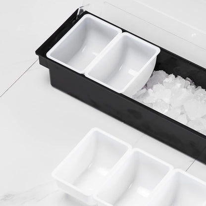 Ice Cooled Condiment Serving Container-6 Compartment Chilled Garnish Tray Bar Caddy with Hinged Lid (6 Compartments)