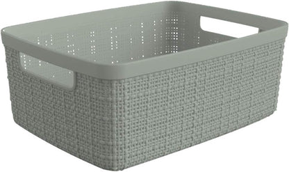 Curver Set of 4 Large 18L Easy Access Jute Decorative Plastic Organization and Storage Baskets - Perfect Bins for Home Office, Closet Shelves, Kitchen Pantry and All Bedroom Essentials, Black