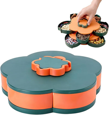 2026 Upgraded Divided Serving Tray that Spins, Perfect for Snacks, Dips & Party Appetizers, Portable Spinning Rounded Veggie Tray for Kitchen, Party, Trave and Picnic (Single Layer Green)