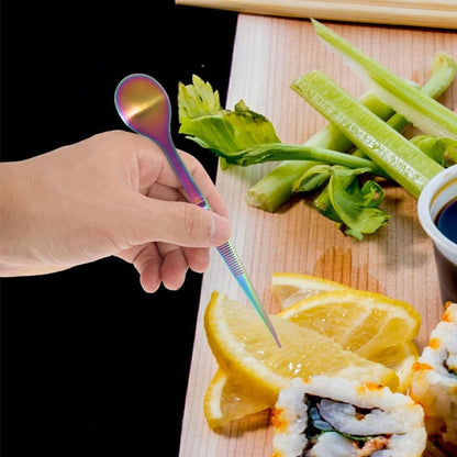 2Pcs Stainless Steel Chef Tasting Spoon and Tweezers Multi-Use Culinary Tool for Precise Flavor Testing and Elegant Cold Dish Plating 6.81In