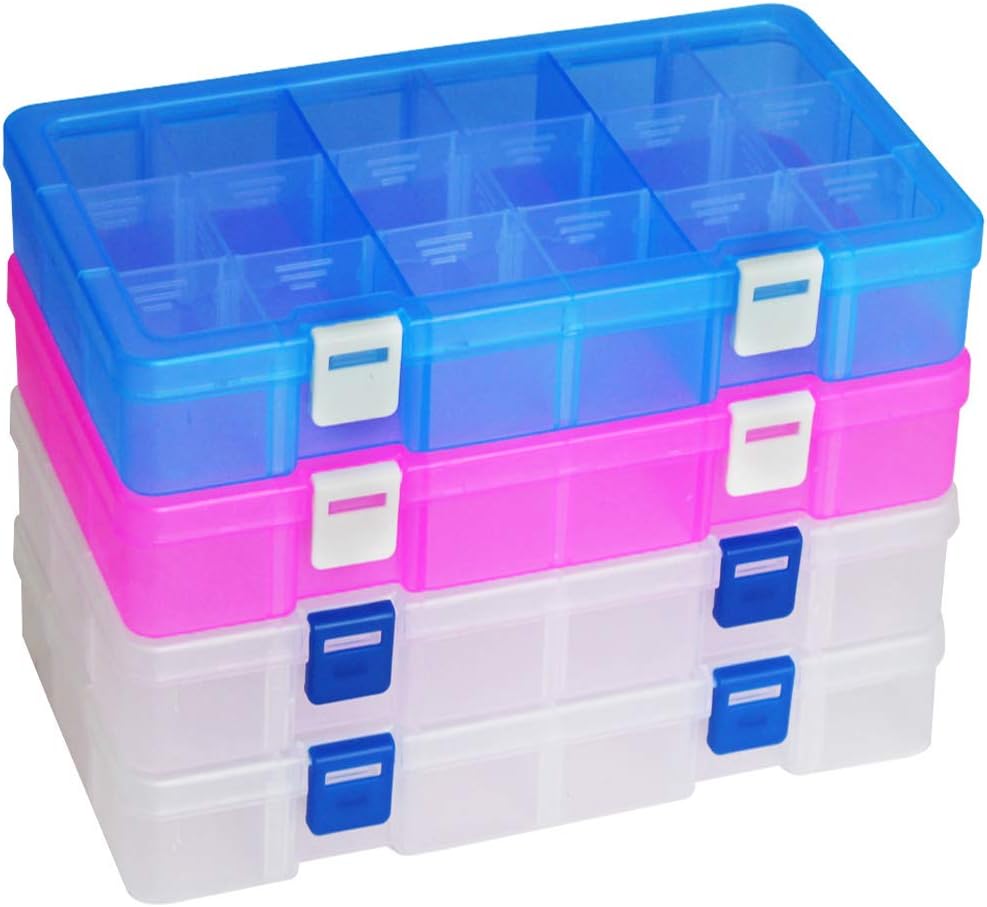DUOFIRE Plastic Organizer Container Storage Box Adjustable Divider Removable Grid Compartment for Jewelry Beads Earring Tool Fishing Hook Small Accessories(18 grids, White X 2)