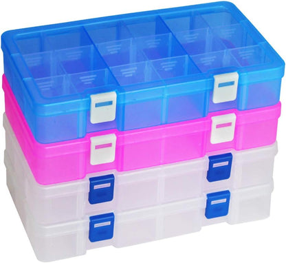DUOFIRE Plastic Organizer Container Storage Box Adjustable Divider Removable Grid Compartment for Jewelry Beads Earring Tool Fishing Hook Small Accessories(18 grids, White X 2)