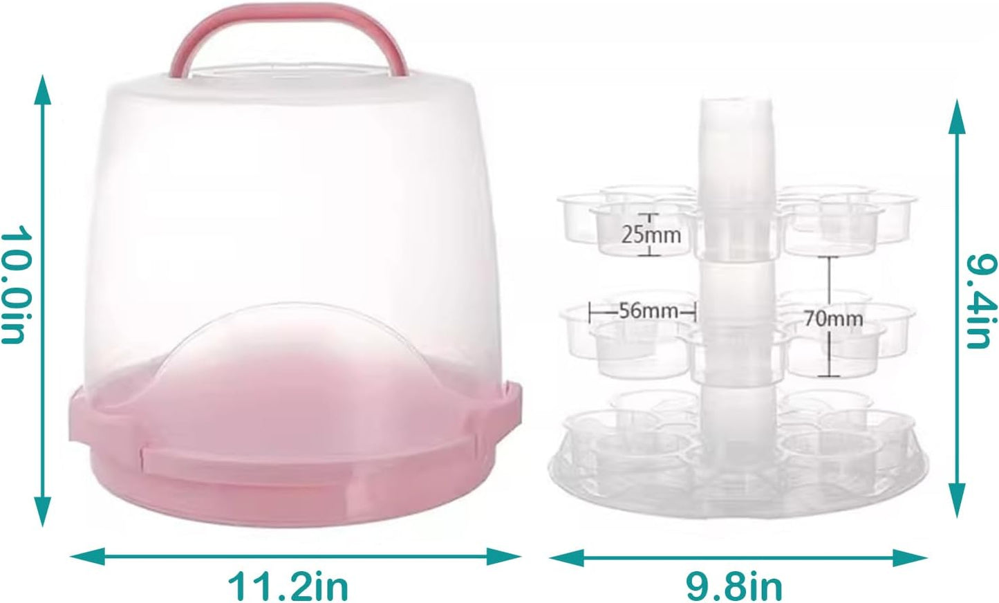 Cake Carrier Round Cake Stand Plus Height Cake Container with Cupcakes Pad, Handle, Lid Reusable Package Box for Transporting Desserts,Pie,Toast,Fruit (10" Black)