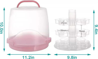 Cake Carrier Round Cake Stand Plus Height Cake Container with Cupcakes Pad, Handle, Lid Reusable Package Box for Transporting Desserts,Pie,Toast,Fruit (10" Black)