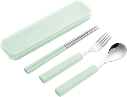 VANRA 3-Piece Children Utensils Set 18/10 Stainless Steel Child Flatware Set Silverware Knife Spoon Fork Set with Travel Case for Kids Lunch Box