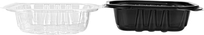 Thermo Tek 40 Ounce Clamshell Containers, 50 Disposable Take Out Boxes - 3 Compartments, Ventilated Lids, Black Plastic Meal Prep Containers, Microwavable, For Pasta Or Salads - Restaurantware