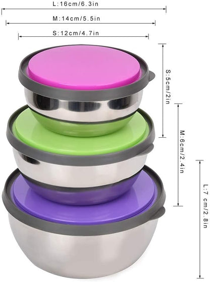 3PCS Mixing Bowls with Lids Set, Seal Bowl Food Storage Box Mixing Bowls Kitchen Tool for Food Prep Fridge Storage (3 Sizes)