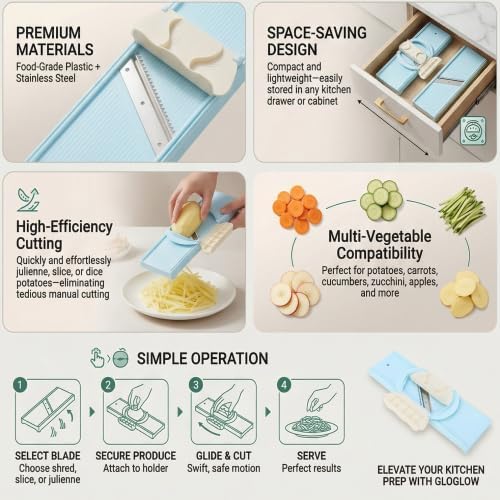 GLOGLOW Handheld Potato Slicer, Carrot Cucumber Slicing Tool
