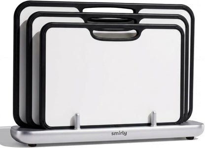 SMIRLY Titanium Cutting Board for Kitchen, Double Sided Chopping Board Set with Holder, Pure Titanium, 3 Pack (Silver)