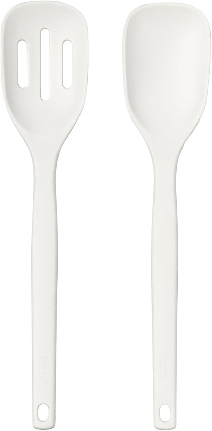 Tovolo Elements Silicone Spoon Set of 2 Mixing and Slotted Spoon Bundle for Non Stick Cooking Mixing Serving, Dishwasher Safe Heat Resistant Slotted Spoon and Mixing Serving Spoon, Oatmeal