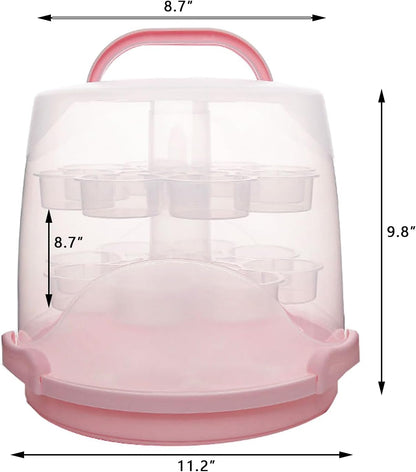 3-Tier Party Cupcake Carrier, Cupcake Holder with Lid and Handle for Transport Storage 24 Cupcakes (White)