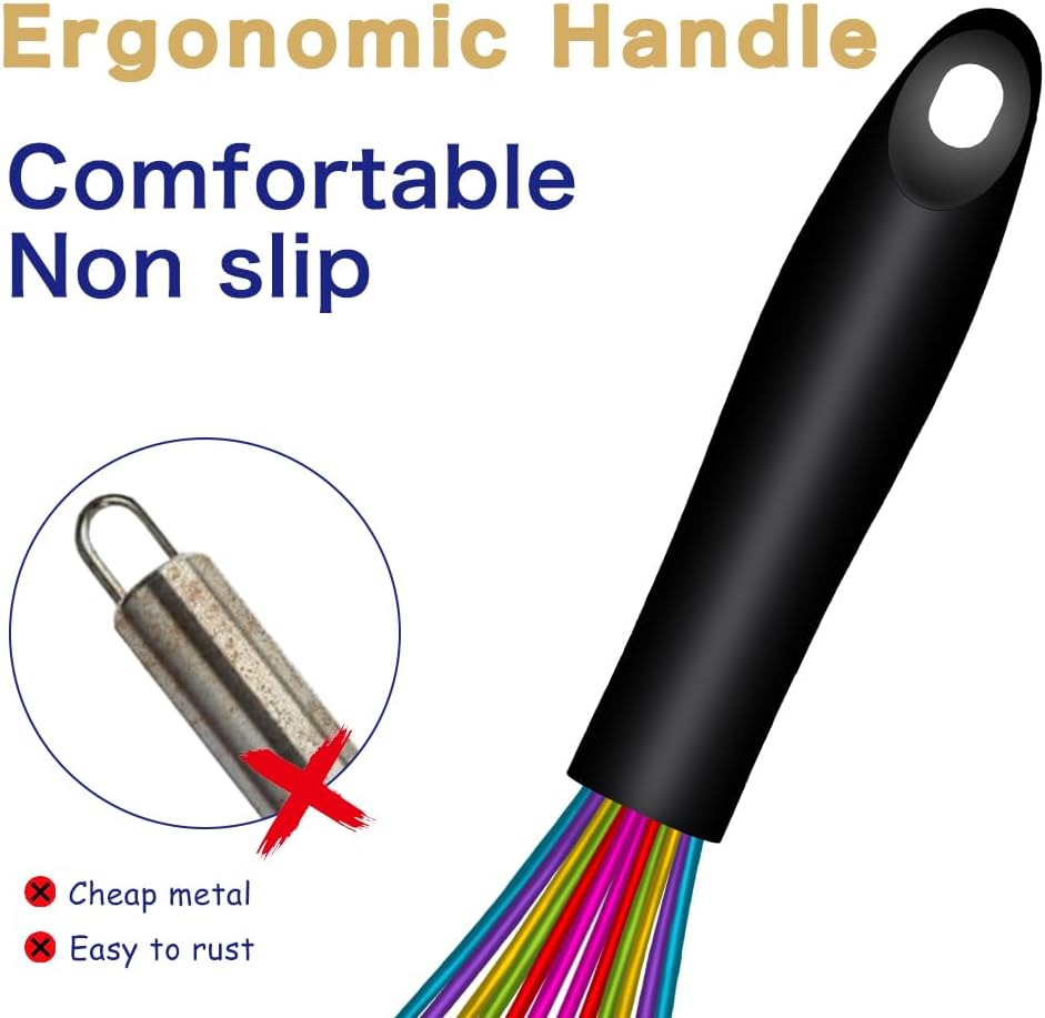 OYV Dishwasher Safe Silicone Whisk, Sealed Waterproof Design Set of 3, Professional Kitchen Whisks for Cooking Non-Scratch, Silicone & Stainless Steel Whisk, Heat Resistant Balloon Egg Beater, Black
