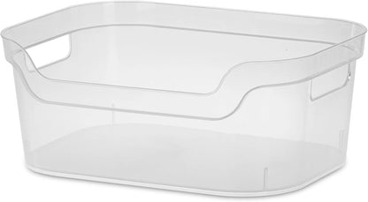 (2 pack) Medium Open Bin, Clear Plastic, Easy Access Bin with Scoop Front, Clear