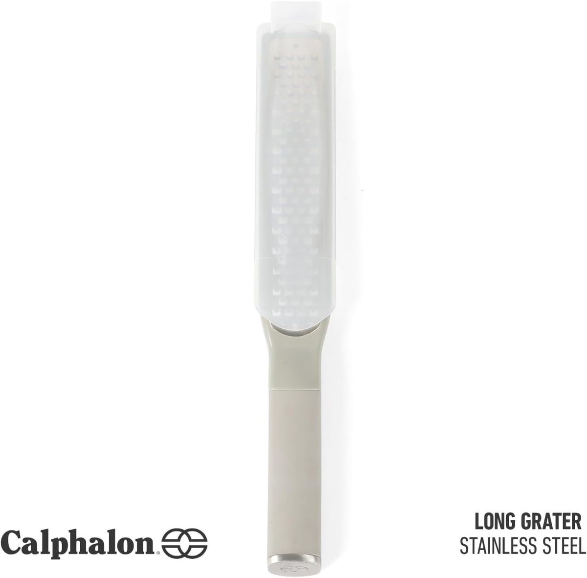Calphalon Edge Lemon Zester, Stainless Steel Fine Citrus Grater for Lemon, Garlic & Ginger, Handheld Kitchen Zester with Protective Cover & Ergonomic Handle, Taupe