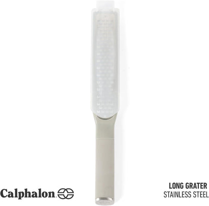 Calphalon Edge Lemon Zester, Stainless Steel Fine Citrus Grater for Lemon, Garlic & Ginger, Handheld Kitchen Zester with Protective Cover & Ergonomic Handle, Taupe