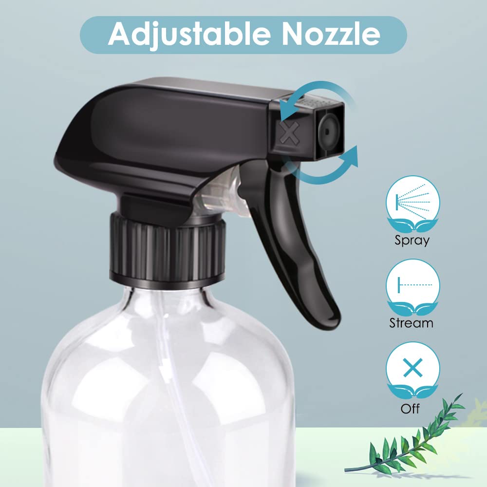 Bontip Glass Spray Bottle 16 oz for Cleaning, Plants (2 Pack, Amber)