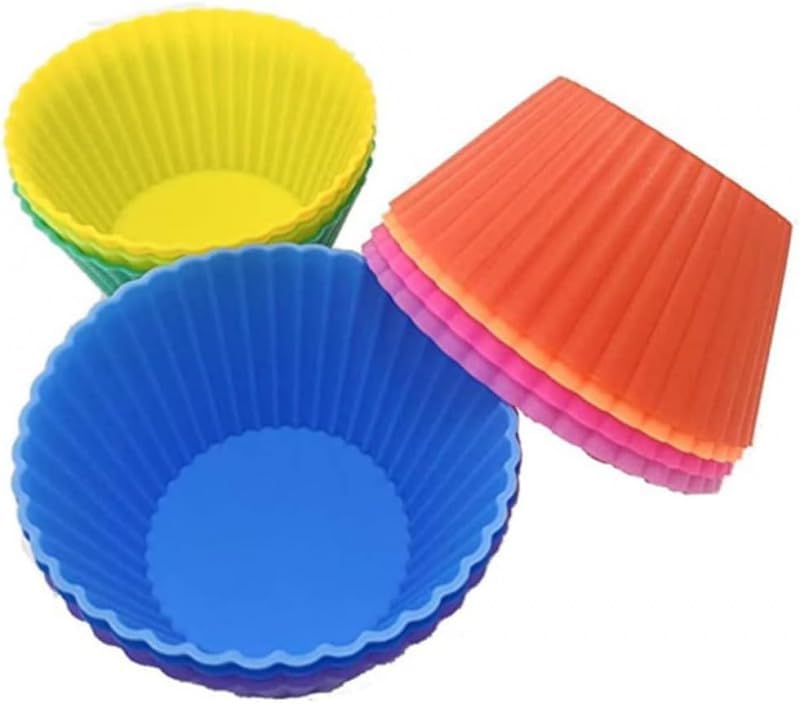 Silicone Baking Cups, Reusable Cupcake Liners, Non-stick Muffin Molds, 12 Pieces