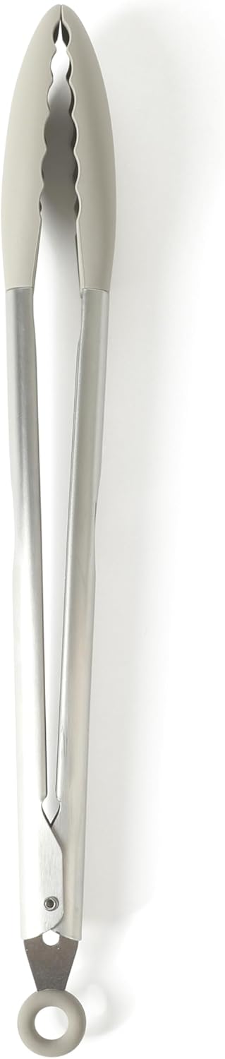 Calphalon Edge 6-Piece Stainless Steel Kitchen Tool & Gadget Set, Kitchen Utensil Set with Silicone Accent, Can opener, Straight peeler, Grater, Tongs, Balloon whisk and Scoop (Taupe)