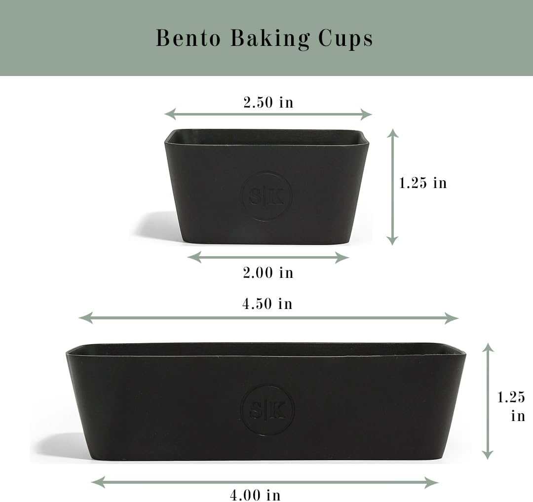 The Silicone Kitchen Reusable Silicone Bento Baking Cup, Non-Toxic, BPA Free, Dishwasher Safe Bento Box Accessories Lunch Box Dividers, Square and Rectangle, 24 Pack, Matte Black
