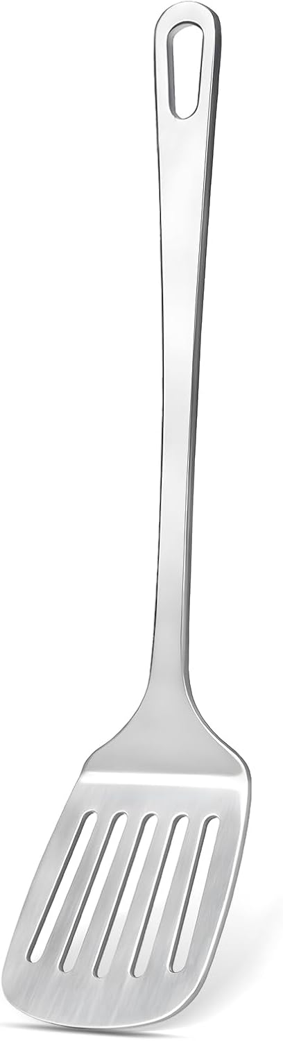 2 Pcs Stainless Steel Spatulas Set, Metal Spatula Solid & Slotted Turner, Heavy Duty Sturdy Spatula for Kitchen Use, High Heat Resistant Cooking Utensils for Fish Eggs Pancakes, Easy to Clean, Silver