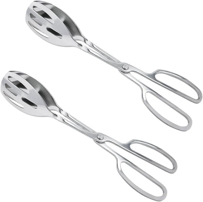 2 Pieces Salad Tongs Stainless Steel Kitchen Scissors for Food, Catering Utensil for Bread Cake Bake Steak Barbecue for Kitchen Serving and Cooking(Sliver)