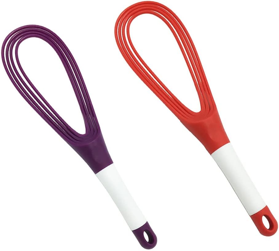 Kitchen Twist Whisk, 29CM Plastic Flat Balloon Whisk Thick Wire Egg Frother Beater Non Stick Cookware For Cooking Blending Whisking Stirring, Purple