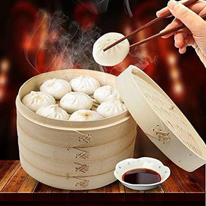 JapanBargain 2224, Large Chinese Bamboo Steamer Steaming Basket for Vegetable Seafood Dim Sum Dumpling Bun Egg, 12-inch
