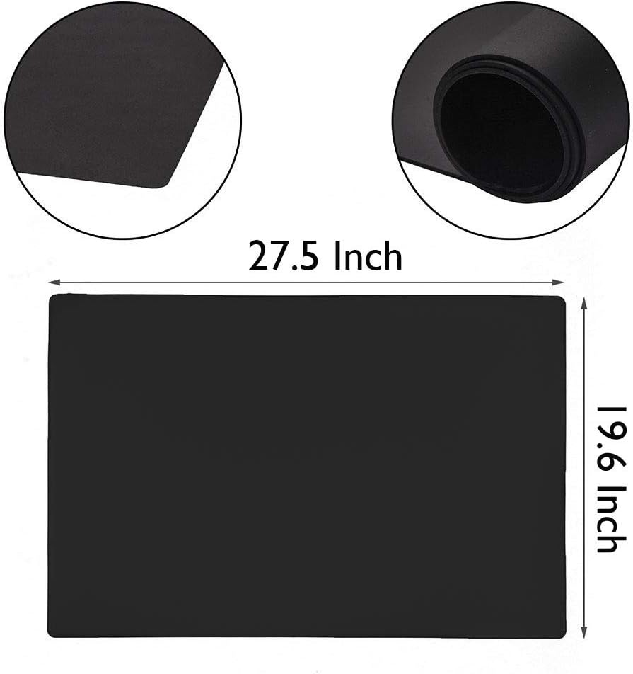 27.5 ''by 19.6 ''Oversize Silicone Placemat for Craft Flexible Multipurpose Huge Extra Large Size Non Slip Waterproof Baking Mat Sheet Black 1 PCS