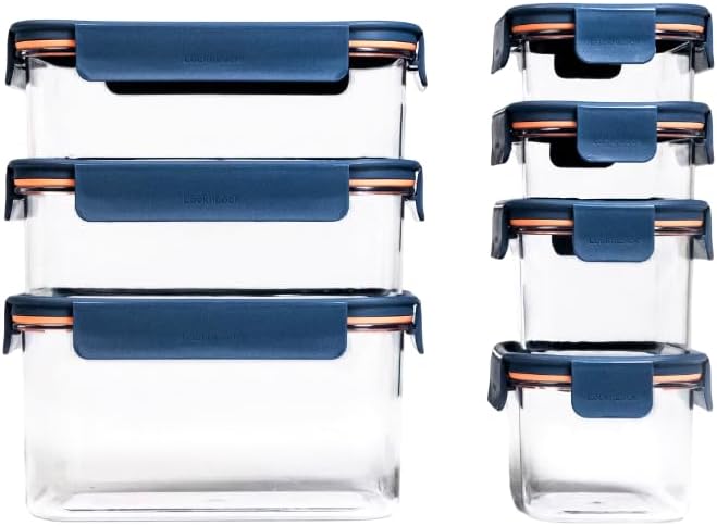 LocknLock LBF404RS5N Bisfree Modular Plus Food Storage Containers for Lunch, Meal Prep, Stackable, BPA-Free, Leakproof, Microwave, Dishwasher, Freezer-Safe, 10 Pieces, 5 Boxes and 5 Lids, Navy, 910ml