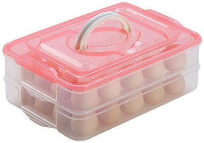 Deviled Egg Tray with Lid, 2-Layer, Stackable Egg Carrier Holder for Refrigerator, Camping Food Storage Container with Handle, Large, 40 eggs(transparent)