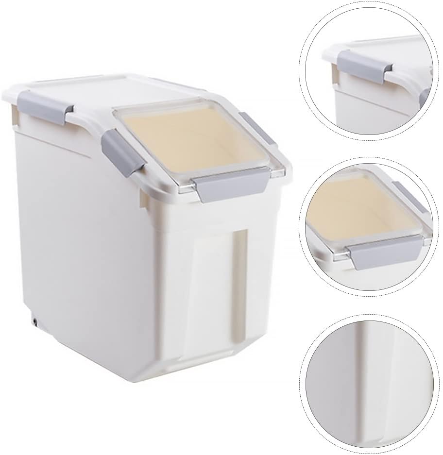Airtight Flour Storage Container 25 lb Rice Storage Container with Wheels Seal Locking Lid, Food Containers with Measuring Cup& Scoop for Flour, Rice, Grain(Cyan)