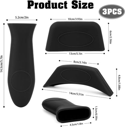 Cast Iron Handle Cover, 3 PCS Silicone Pot Holders Heat Resistant Cast Iron Skillet Handle Covers Silicone Hot Handle Holder for Frying Pans Skillet Cookware Griddles