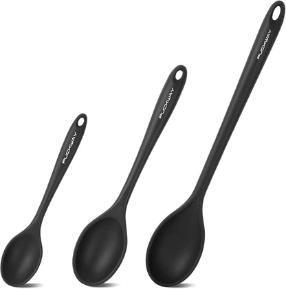 3 Pcs Silicone Spoons Set of 7.9 10.6 14.2 inch for Cooking, Heat Resistant Kitchen Spoons for Mixing, Stirring, and Serving, Small to Large Non Stick (Green)