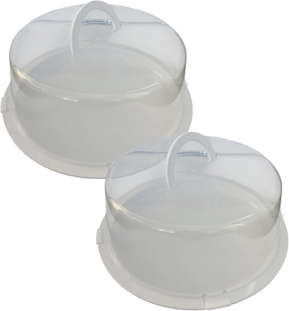 2-Pack Reusable Cake Carriers with Lids – 12 x 12 x 4.75 Inch BPA-Free Plastic Cake Containers – Fits 10-Inch Cakes – Freezer Safe, Stackable Storage with Handles for Transport