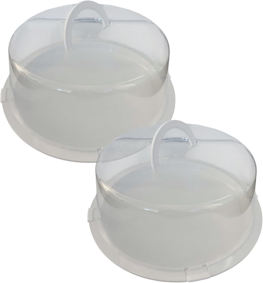 2-Pack Reusable Cake Carriers with Lids – 12 x 12 x 4.75 Inch BPA-Free Plastic Cake Containers – Fits 10-Inch Cakes – Freezer Safe, Stackable Storage with Handles for Transport