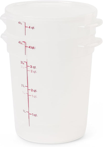 Cambro Food Storage Containers with Lids (BPA-Free) - 4 Quart - Food Grade Buckets with Lids (4 Pack) - For Dough Proofing and Brining (Translucent)