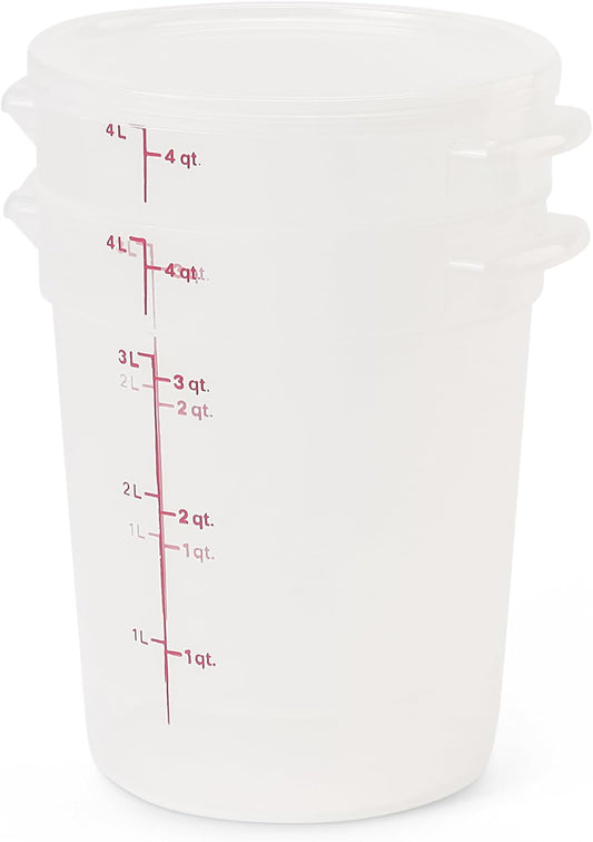 Cambro Food Storage Containers with Lids (BPA-Free) - 4 Quart - Food Grade Buckets with Lids (4 Pack) - For Dough Proofing and Brining (Translucent)