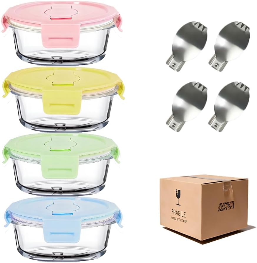 8 Pcs Square Glass Food Storage Container with Lids, 16OZ Square Glass Meal Prep Containers Set, 2 Cup glass Food Storage for Lunch Salad, Microwave, Oven, Freezer, Dishwasher Safe (4 Pack)