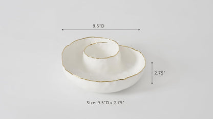 Pampa Bay Portofino Plata, Round Chip & Dip, 9.5” D x 2.75" (White and Gold)