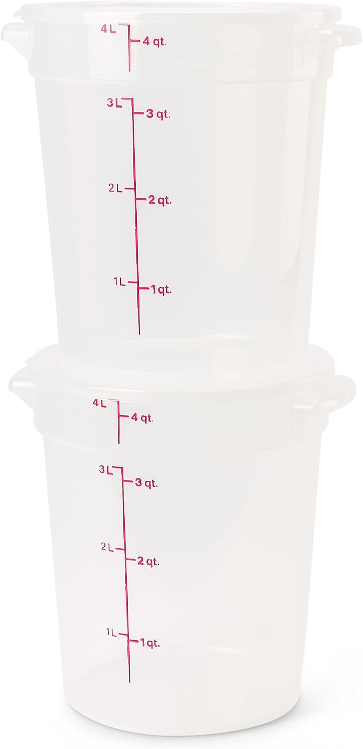 Cambro Food Storage Containers with Lids (BPA-Free) - 4 Quart - Food Grade Buckets with Lids (4 Pack) - For Dough Proofing and Brining (Translucent)