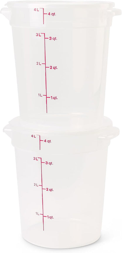 Cambro Food Storage Containers with Lids (BPA-Free) - 4 Quart - Food Grade Buckets with Lids (4 Pack) - For Dough Proofing and Brining (Translucent)