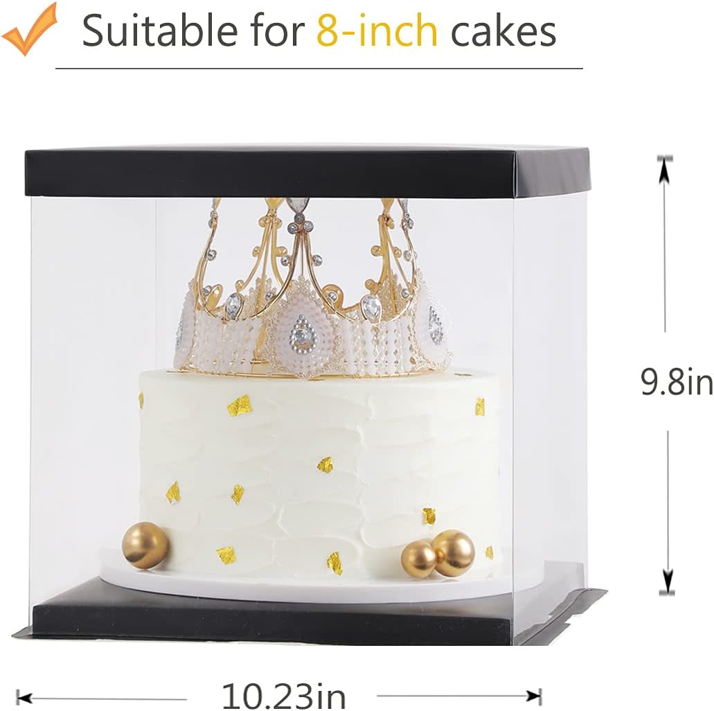 XININSUN 2Pcs Large Cake PET Clear Box, 10" X 10" X 9" with ribbon and pre-folded lid, for 8" cake packing carry, baking cookie display, Carry Tall Layer Gift, Festive Gift Box -White
