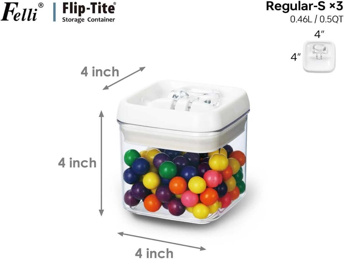 Felli Flip Tite Acrylic Food Storage Container with Lid 6” XL Air Tight Ring Seal Flip Top, Plastic Kitchen Baking Canister for 5 lb Flour Sugar Rice Protein Powder Pantry Organizer (Nest-M, White)