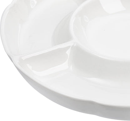 Ceramic Chip and Dip Serving Tray,Porcelain Divided Serving Platter, Perfect for Chips and Dip, Veggies, Candy and Snacks (12Inch)