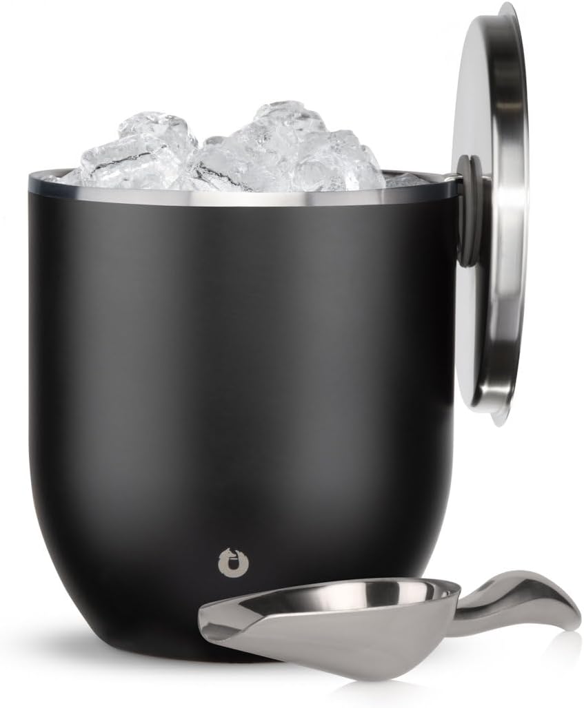 SNOWFOX Plus, Premium Vacuum Insulated Stainless Steel Ice Bucket with Lid/Scoop,Home Bar Accessories,Elegant Bartending Ice Bucket for Parties,Beautiful Outdoor Entertaining Supplies,3L,Natural Teak
