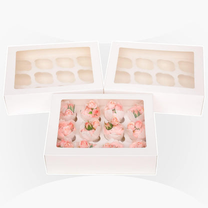 Bakepacker Auto-pop up 12 Cupcake Containers 6-Packs Brown Cupcakes Carrier, 12 Cupcake Boxes with Window 13"x10"x3.5"